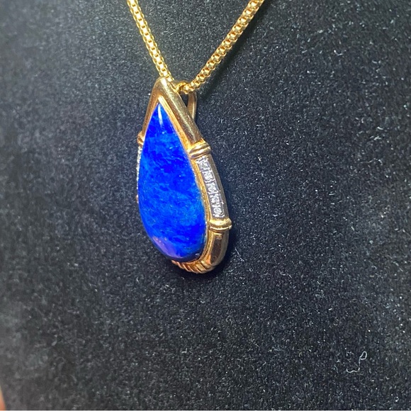 14K Lapis Lazuli Diamond Teardrop Pendant - Picture 6 of 17